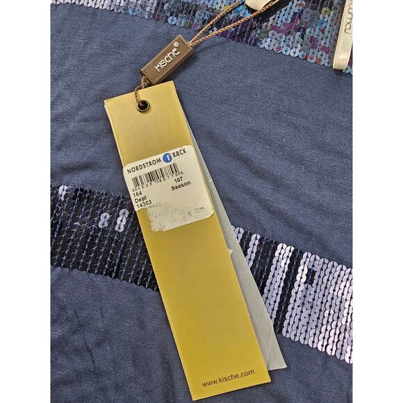 NWT new Kische made in turkey sz S navy blue sequin flashy Glam top short sleeve - Picture 3 of 6